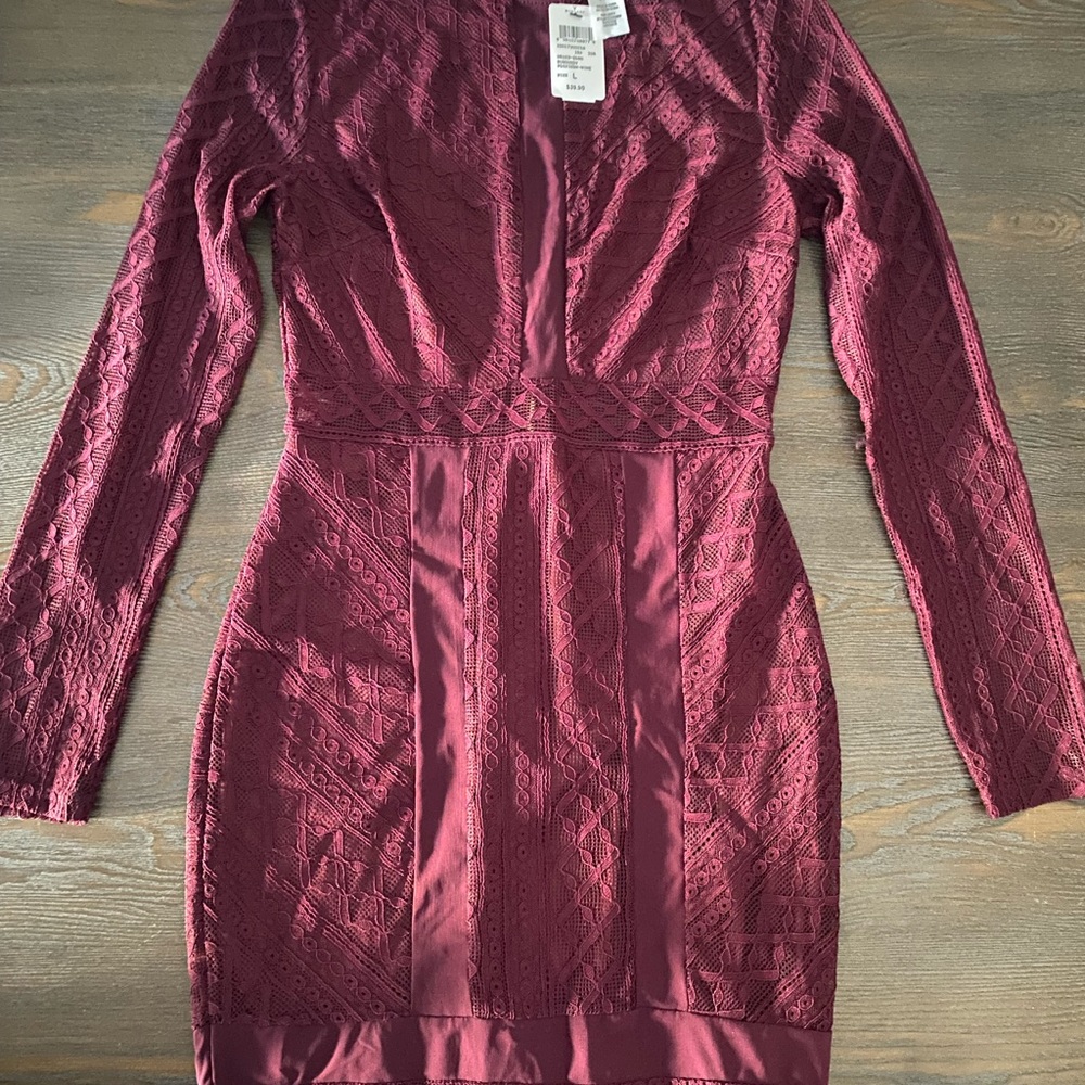 Dark burgundy long sleeve cocktail holiday party dress NEW WITH TAGS